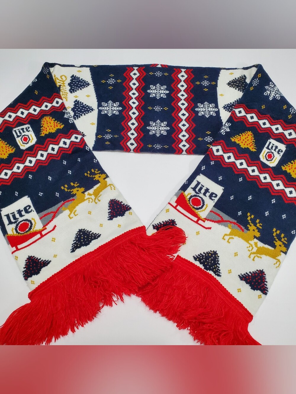 Miller Lite Unisex Knit Scarf Multicolor Christmas Pattern Acrylic 52x8"